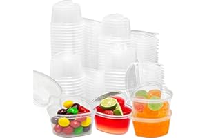 100 Sets 1.5 oz Heart Shaped Jello Shot Cups with Lids, Disposable Plastic Cups,Small Condiment Containers,Plastic Souffle Cu