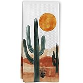 BitKAM Boho Western Cactus Kitchen Towels, Vintage Western Abstract Dish Tea Towels for Kitchen, Rustic Boho Southwestern Desert Landscape Decorative Hand Towel for Bathroom Decor, 16x24 Inch