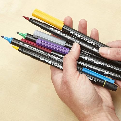 KINGART PRO Dual Twin-Tip Brush Pens, Set of 48 Unique Vivid