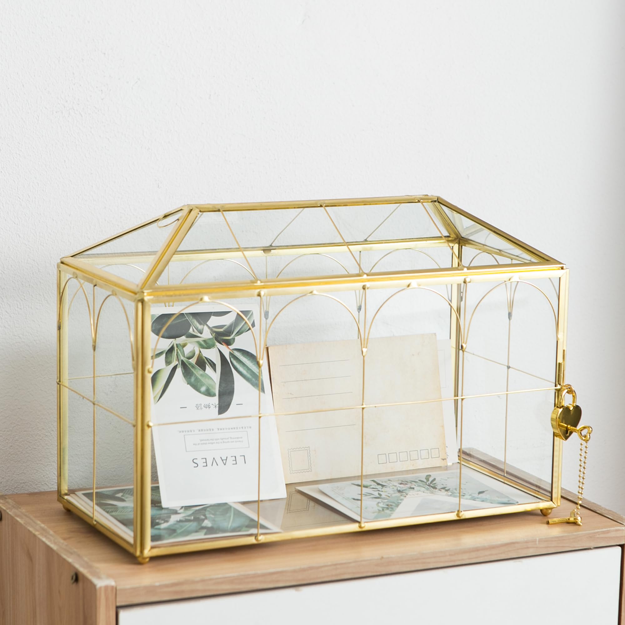 Photo 1 of Sanllusit Glass Wedding Card Box with Slot, 12.5'' Large Clear Card Box Gold Brass Gift Card Storage Box with Lock Perfect for Wedding Receptions, Baby Shower, Birthday Party, Bridal Shower