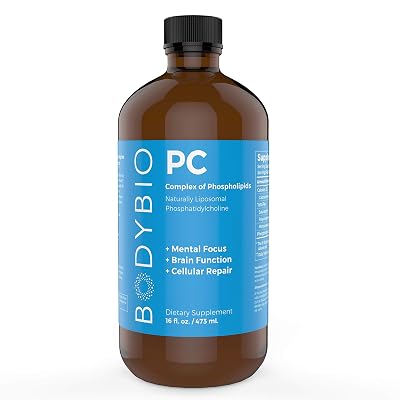 BodyBio - PC Phosphatidylcholine + Phospholipids - Liposomal for High Absorption - Optimal Brain &amp; Cell Health - Boost Memory, Cognition, Focus &amp; Clarity - 100% Non-GMO - 16 oz 