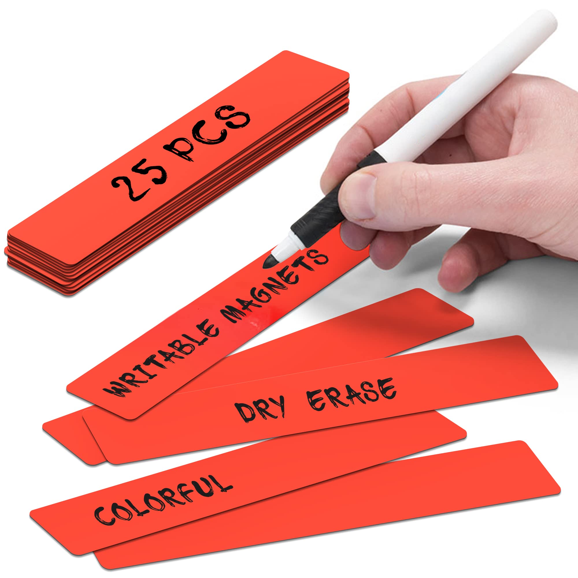 Magnetic Notes or Magnetic Sticky Notes 6 x 1 Inch - Red - Set of 25 Magnets - Dry Erase - Write, Clean and Reuse