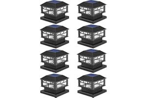 POWGDLT Solar Post Lights Outdoor,20LM Fence Post Cap Lights,Waterproof,2 Light Modes,Fit 3.5x3.5in 4x4in 5x5in Wooden Post,Solar Power Deck Lights for Garden Deck Patio Decoration（Black 8Pack）
