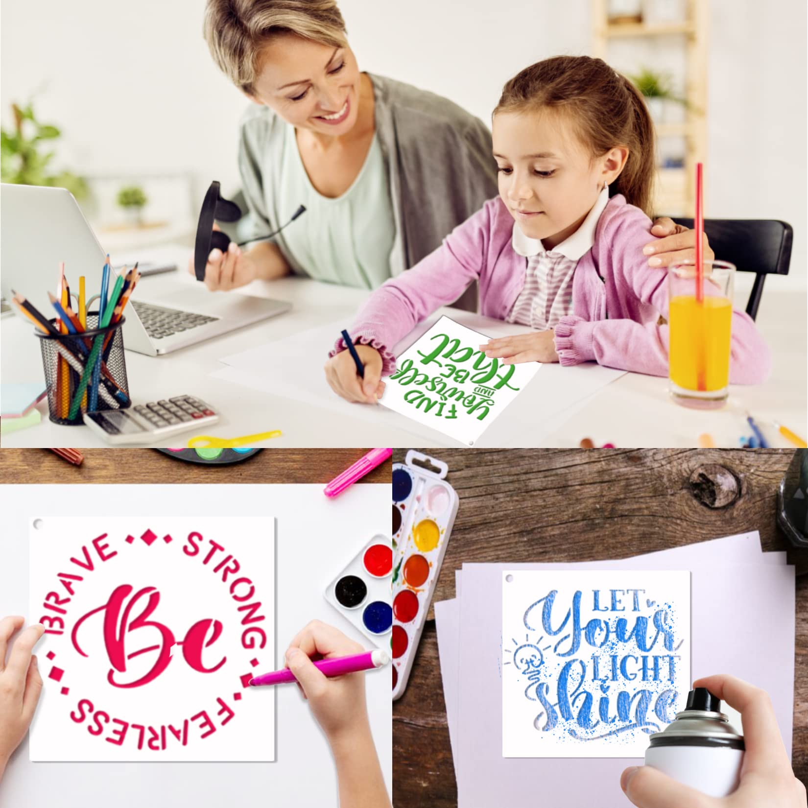 Word Stencils for Painting On Wood Sign Canvas Fabric, Reusable Welcome Farmhouse Burning Inspirational Art Craft Paint Stencil for Shirt Family Furniture Wall Card Making (20 Word 4in)