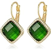 EVEVIC Austrian Crystal Halo Square Dangle Drop Leverback Earrings for Women Trendy 14K Gold Plated Jewelry Gifts for Anniversary
