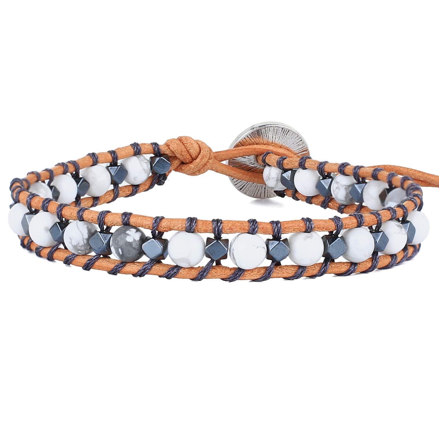 KELITCH Natural Turquoise Beads Wrap Bracelet New Crystal Strand bracelet for Womens (White 01)