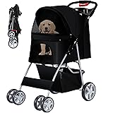 Azaeahom Pet Stroller 4 Wheels Dog Cat Stroller for