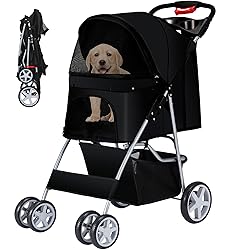 Azaeahom Pet Stroller 4 Wheels Dog Cat Stroller for