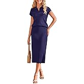 Arach&Cloz Women's Soft 2 Piece Sets Summer Polo Shirt and Midi Skirt Sweaters Outfits 2025