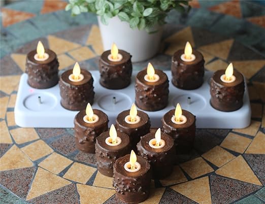 Primitiva Tealight velas con llama de la mecha en movimiento, mando a