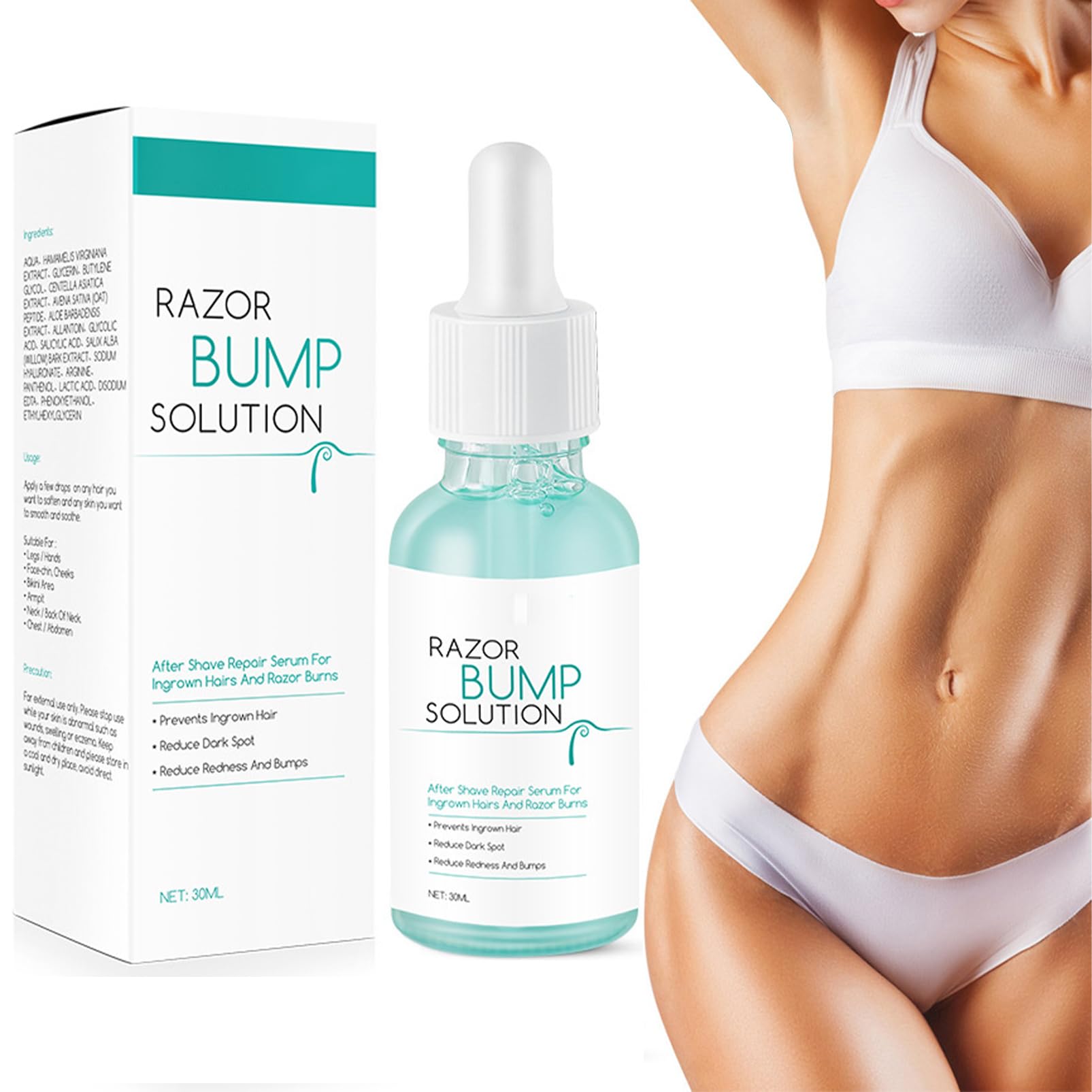 Ingrown Hair Reduction Serum - Gentle Redness & Razor Bump Stopper, Dark Spot Corrector, After Shave Repair - 30ml