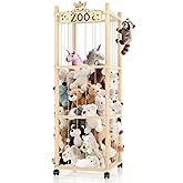 Stuffed Animal Storage Zoo Tower,56In Wooden Large Stuffed Animal Holder Organizer with Wheels,Stuffy Plushies Storage with Elastic Band&Mesh Bottom,Toy Storage Organizers for Playroom Bedroom Nursery