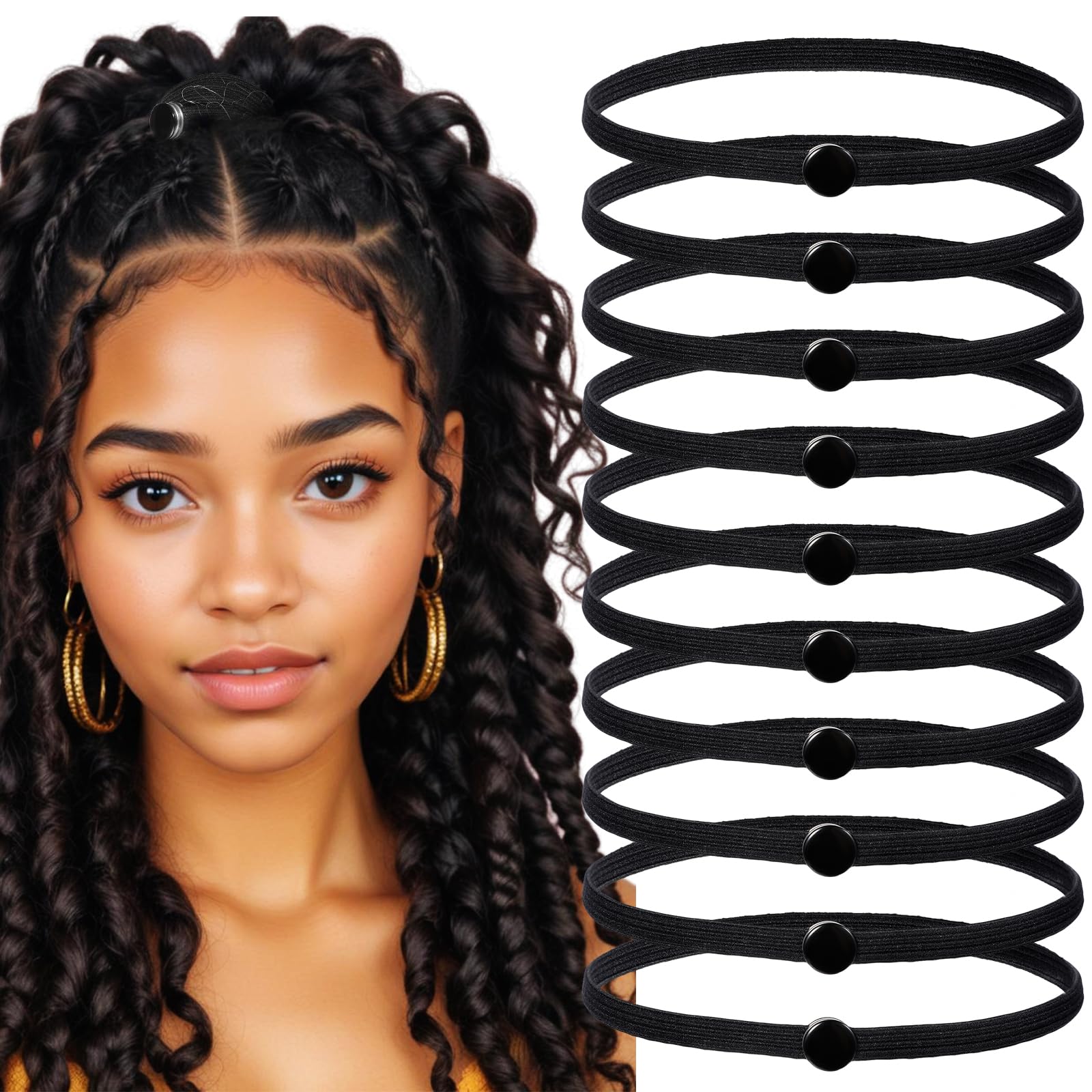 Photo 1 of 10 PCS Elastic Snap Hair Ties Extra Strength Snap Hair Tie Elasticity Snaps Afro Puff Ponytail Rope Connectable Hairs Ties for Braids Black Non Slip Hairs Rope Swirly Curly