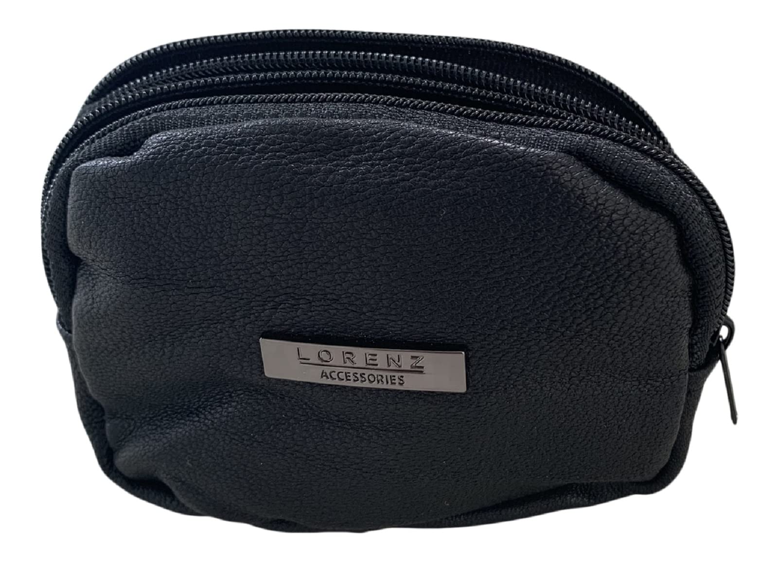 Lorenz Unisex Small Leather 2 Compartment Coin Purse Pouch - Black
