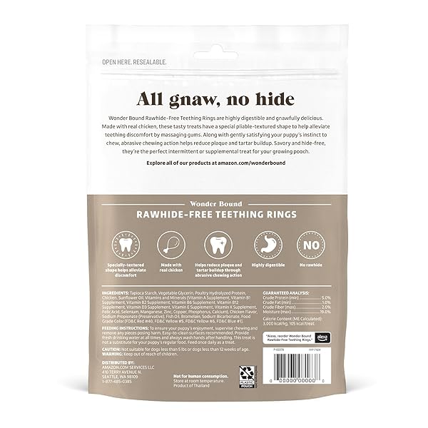 WONDER BOUND CHICKEN FLAVOR RAWHIDE-FREE PUPPY TEETHING RINGS, MADE WITH REAL CHICKEN, TASTY DENTAL HEALTH CHEWS FOR PLAQUE & TARTAR CONTROL, 6 COUNT