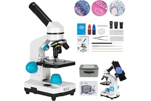 HSL 40X-2000X Microscope for Kids, Monocular Microscope Students Set +Handbag+Phone Holder+ Beginner Biological LAD Kit for Science Educational Boys Girls Toys LED