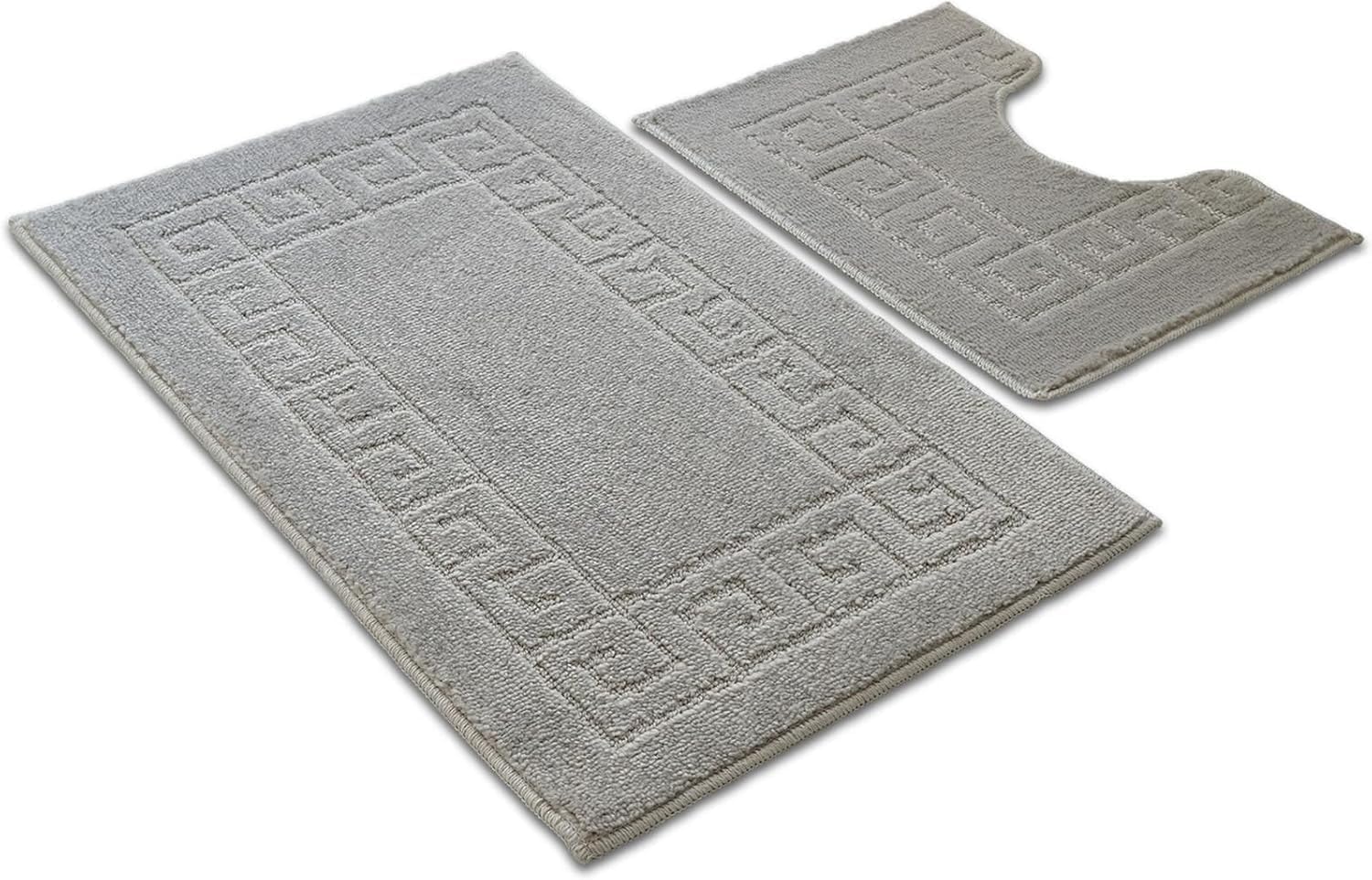Paradise Products Greek Style Bath Mat Set 2-Piece | Non-Slip Bathroom Mats, Shower Mat & Pedestal Mat | Soft Washable Quick-Dry Bath Mats for Bathroom Floor | Anti-Mould Bath Rug Set (Silver)