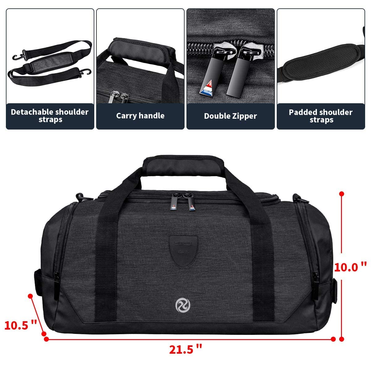 Cico Rider Gym Duffle Bag Backpack Waterproof Sports Duffel Bags Travel Weekender Bag for Men Women Overnight Bag with Shoes Compartment Black