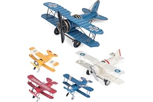 PHIROWN 5 Pack Vintage Metal Plane Models, Retro Iron Aircraft Biplane for Home Desktop Decor, Hanging Airplane Ornament for Christmas Birthday Gifts Cake Topper(Blue Large, White Medium, Three Small)