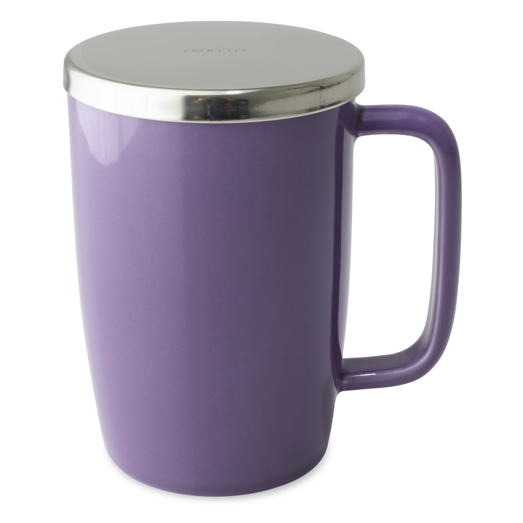 FORLIFE 610-PPL Dew Brew-in-Mug with Basket Infuser & Stainless Lid, Ceramic, Purple