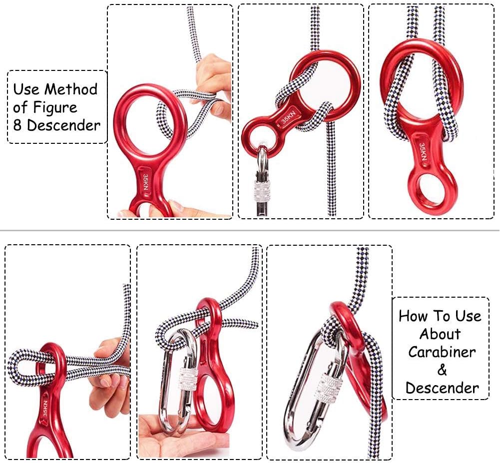AOKWIT Rescue Figure 8 Descender Climbing Gear Downhill Equipment 35KN/3500kg 7075 Aluminum Alloy Rigging Plate for Climbing Belaying and Rappeling Device (Red) : Sports & Outdoors