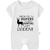Meedkuqle Pack My Diapers I'm Going Hunting With Daddy Funny Bodysuit, Newborn Boy Clothes, Unisex Baby Short Sleeve Romper