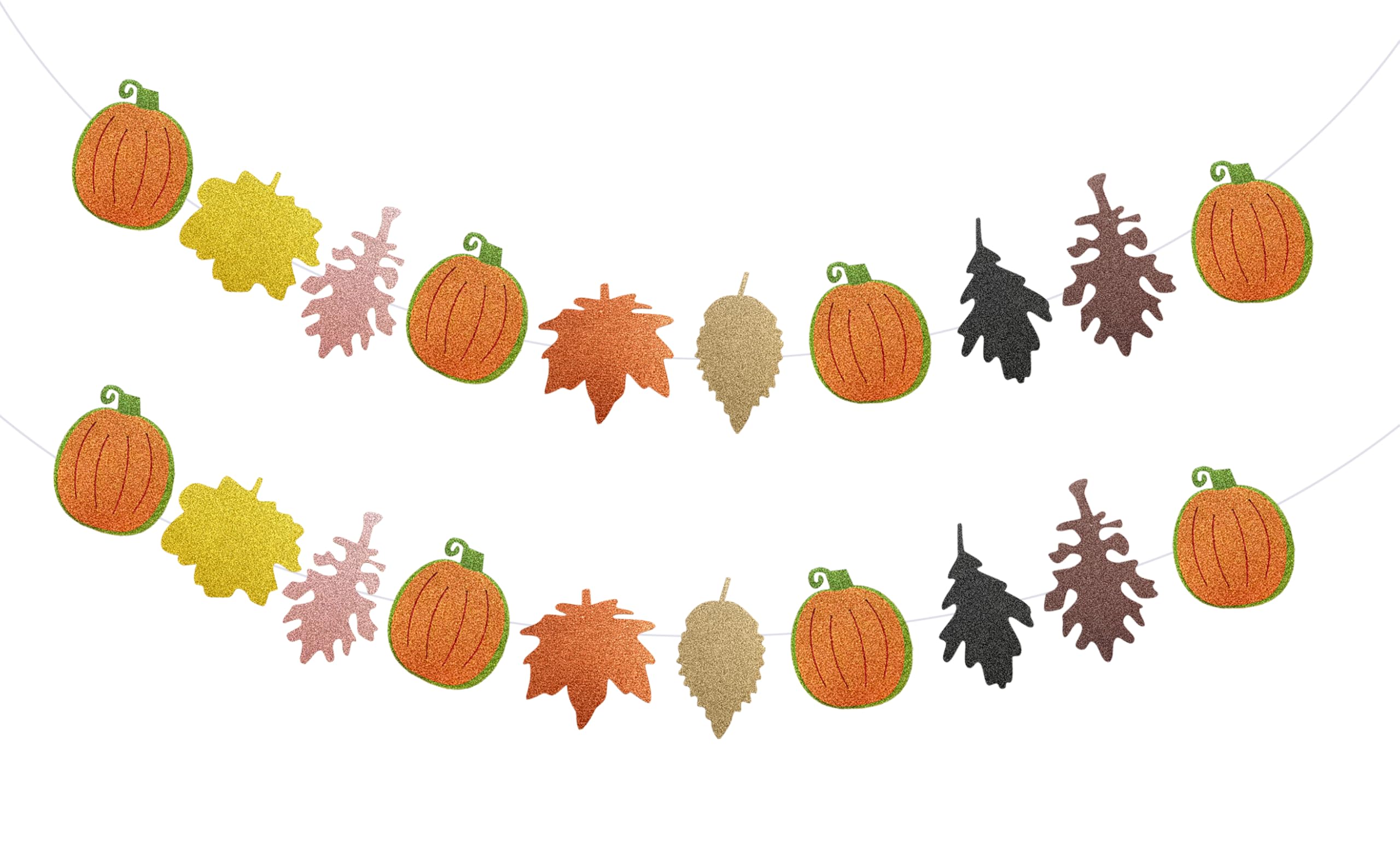Photo 1 of Pumpkin Maple Leaves Thanksgiving Decorations Banner, 5Inch Glitter Pumpkin Leaf Garland Thankful Fall Banner, Autumn Wall Hanging Decor, Thanksgiving Party Indoor Outdoor Decor Supplies