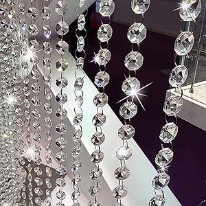 32.8Ft Crystal Beads Chain, Clear Crystal Garland Chandelier Octagon Beads Glass Crystal Chandelier Beads Lamp Chain, K9 Crystal, Not Acrylic, Not Plastic