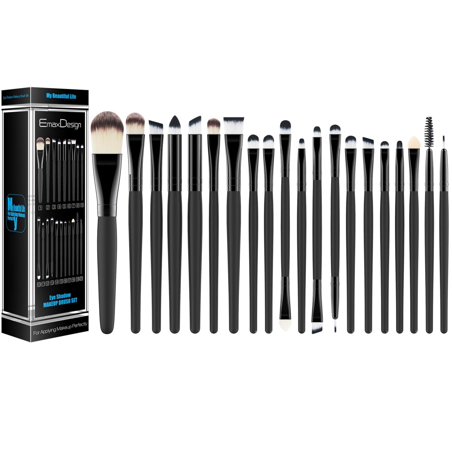 EmaxDesign 20 Pieces Makeup Brush Set Professional Face Eye Shadow Eyeliner Foundation Blush Lip Makeup Brushes Powder Liquid Cream Cosmetics Blending Brush Tool: Beauty