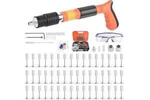HFWHOK Manual Steel Nails Gun Tool with 110 Round Nails, Concrete Nail Gun Rivet Tool Portable Manual Silencing Wall Nail Gun for Cement Wall, Household, Metalworking (B)