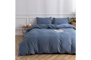 FREIUOKE Blue Duvet Cover 100% Washed Cotton Duvet Cover,Luxury Soft Bedding with Zipper Closure.Solid Color Pattern Duvet Cover Twin Size 1 Piece（68x90 Inch）