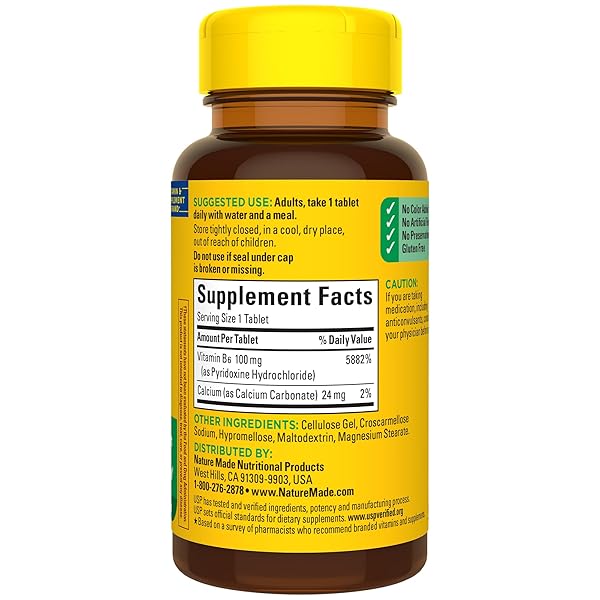 NATURE MADE VITAMIN B6 100MG, B6 VITAMINS FOR ENERGY METABOLISM SUPPORT, 100 TABLETS, 100 DAY SUPPLY