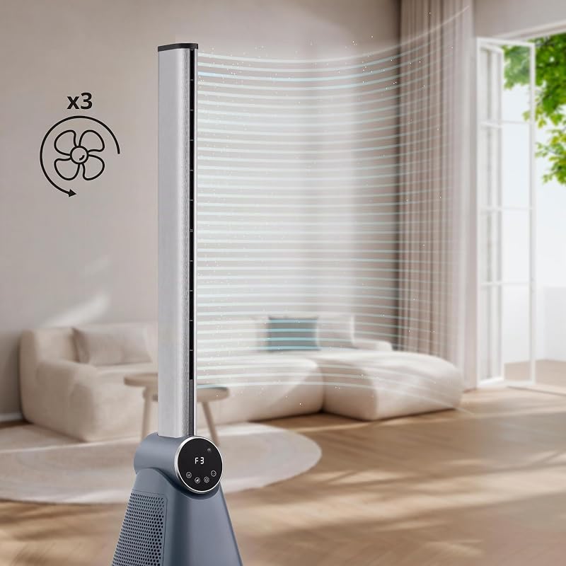 TK50 Ventilador de Torre sin Aspas, Silencioso, 50W, 3 Velocidades, 3 Modos, Mando a Distancia, 97cm Altura, Oscilación 40º, Temporizador, Pantalla LED Táctil