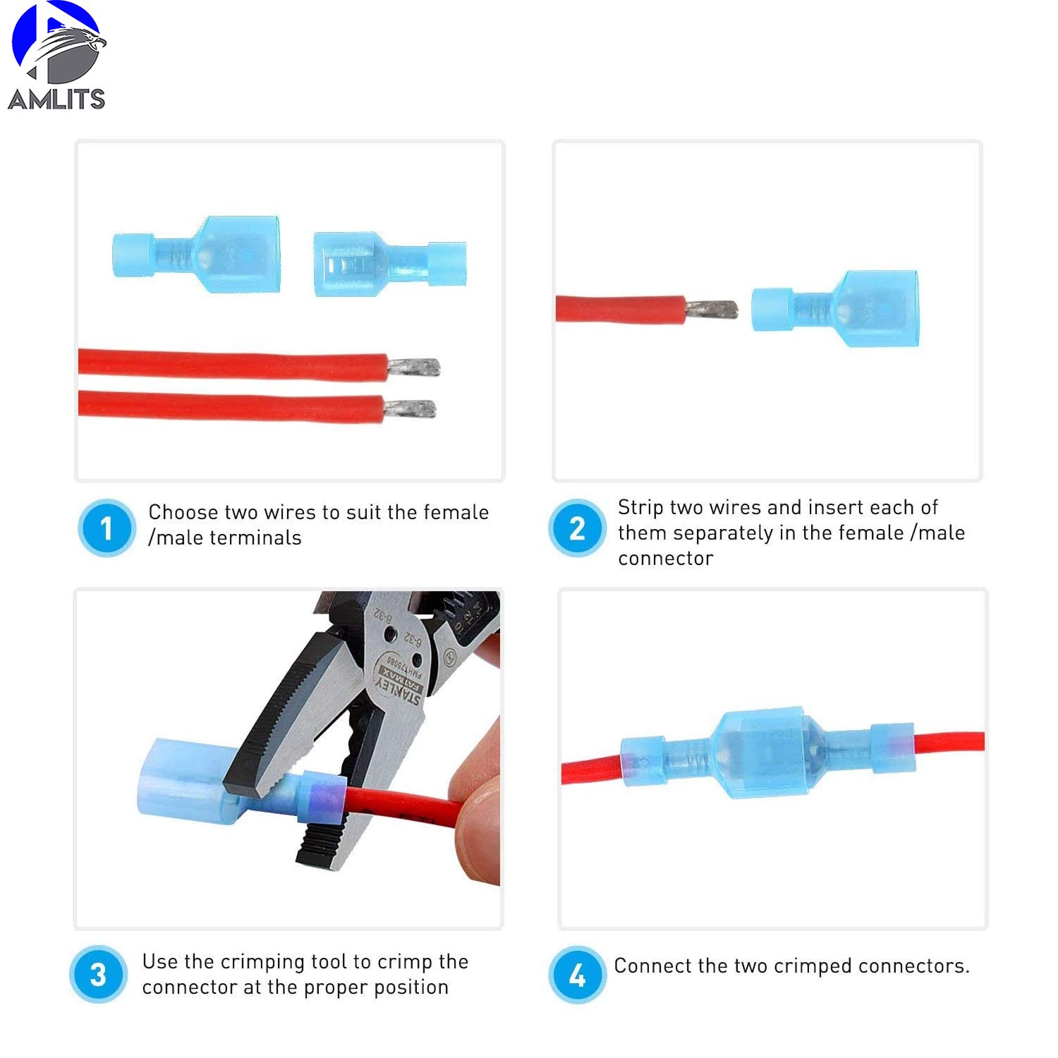 Amlits 160 PCS Fully Insulated Male & Female Spade Nylon Quick Disconnect Electrical Crimp Cold-Pressed Terminals Assortment Kit: Industrial & Scientific