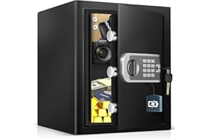 BIOAEYOK Safe Box Fireproof Waterproof, 2.5 Cu Ft Steel Safe with Digital Keypad, Security Safe Box for Home with Dual Alarm System for Money Cash Valuables Document, Keyboard Silent Mode, Black