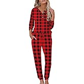 Ekouaer Womens Pajama Sets Long Sleeve Lounge Set 2 Piece Pj Sets for Women Henley Neck Casual Sleepwear Loungewear S-XXL
