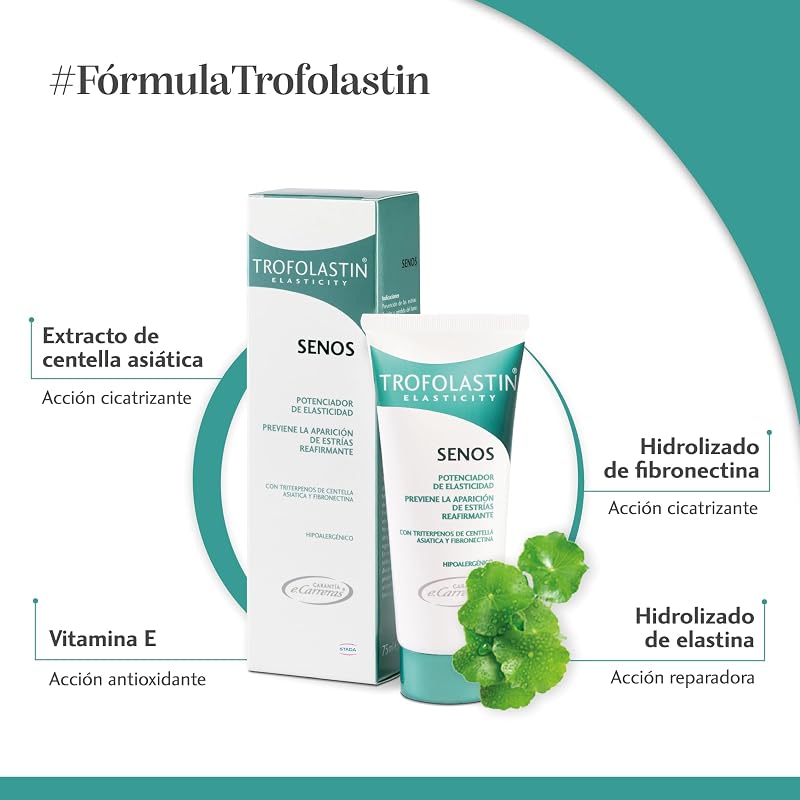 Trofolastin - firmador de seios - creme anti-estrias para seios, reestrutura e estica a pele - com centella asiática - 75 ml