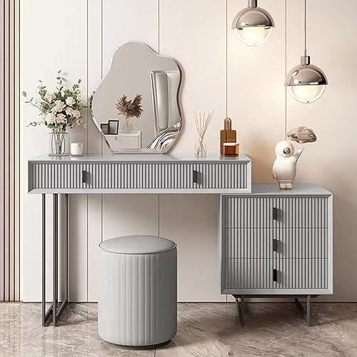 Anbuy Gray Makeup Vanity Desk Set with Drawers, Modern Makeup Dressing  Table Bedroom Vanity Sets Storage Dresser Furniture Set Grey in Saudi  Arabia | Whizz Vanities & Vanity Benches