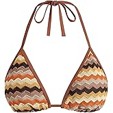 ZAFUL Womens Colorblock Stripes Triangle Halter Tied Swimsuit Bikini Top Bathing Suits Top