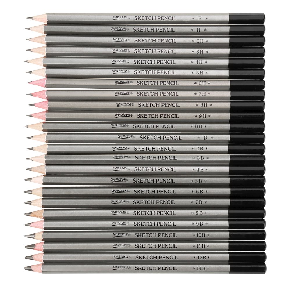 Graphite Pencil Set 24 Pcs Professional Drawing Sketch Pencil Set Travel Artists Drawing Kit 9H-14B for for Kid Adults Artists Student Beginners Professional