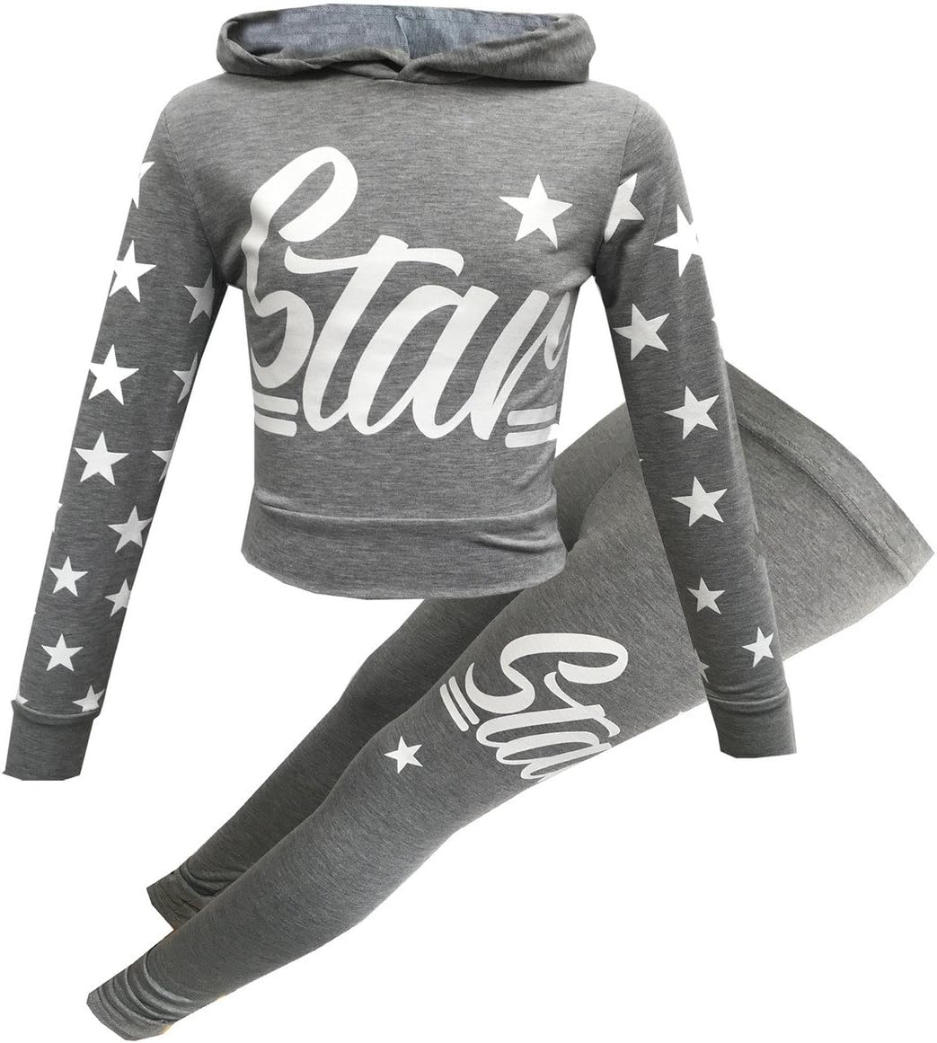 Girls Short Sleeve Brooklyn New York 76 and Star Hooded Crop Top & Bottom Set Kids Tracksuit Lounge Wear