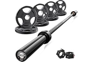 RitFit Barbell Weight Set - 4/6FT Olympic Barbell with Weight Plates (55-275LB Total) - Weightlifting Equipment for Squats, Curls, Deadlifts, Presses, Hip Thrusts