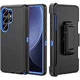 TASHHAR Phone Case for Samsung Galaxy S25 Ultra case,Heavy Duty Hard Shockproof Armor Protector Case Cover with Belt Clip Holster for Samsung S25 Ultra Phone Case (Black+Blue)