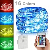 Yushi LED String Lights,Battery Powered Multi Color Changing String Lights With Remote,50leds Indoor Decorative Silver Wire Lights for Outdoor Garden,Stroller,Christmas Tree (16 Ft / 50 Leds)