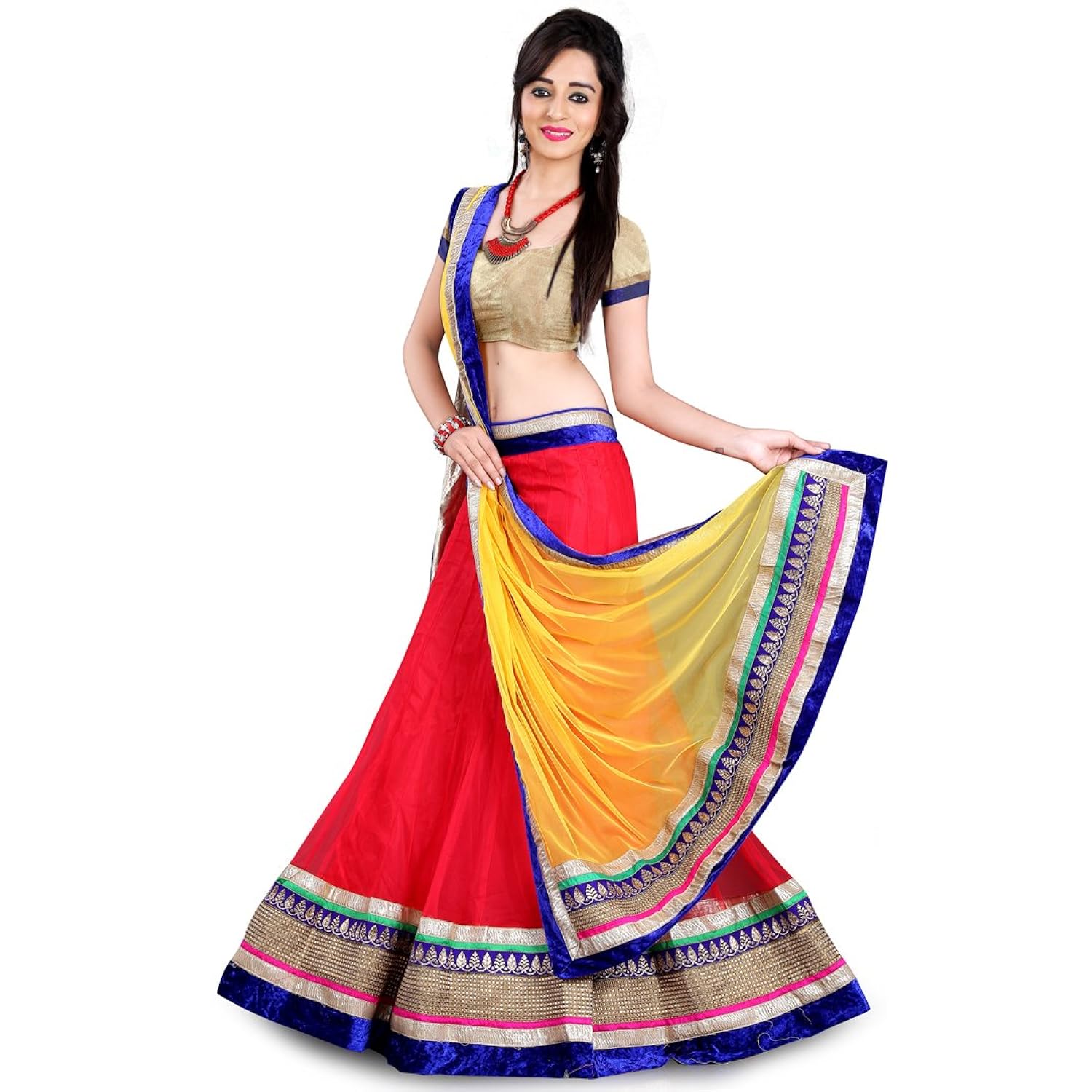 anu clothing women's net lehenga choli (aasr005) (red) (free size)