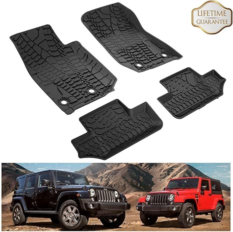 Kiwi Master Floor Mats Compatible For 2014 2017 Jeep Wrangler Jk 2 Door Front Rear Row Tpe Floor Liners All Weather Protection Slush Mat Black