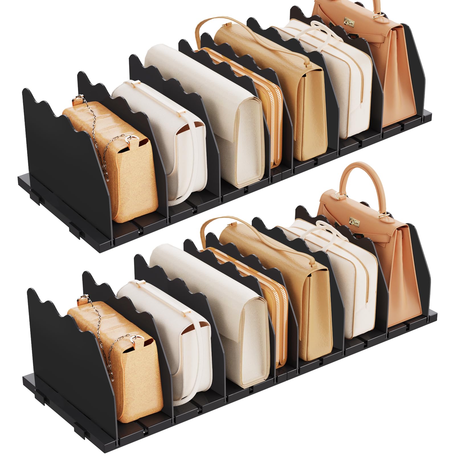 SPACEKEEPER Shelf Divider for Closet, 2 Pack Adjustable Purse Organizers Handbag Separators Storage Organizer Bookshelf Separator Dividers in Bedroom Office Kitchen Bathroom, Black Image SPACEKEEPER Shelf Divider for Closet, 2 Pack Adjustable Purse Organizers Handbag Separators Storage Organizer Bookshelf Separator Dividers in Bedroom Office Kitchen Bathroom, Black Image