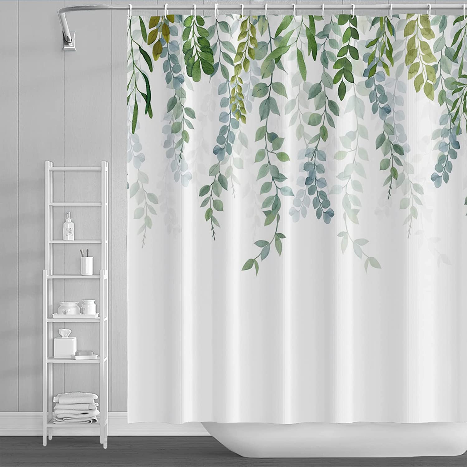 MIRRORANG Shower Curtain, Sage Green Shower Curtain for Bathroom,Waterproof Quick-Drying Fabric Plant Shower Curtain Set with 12 Hooks — image 1