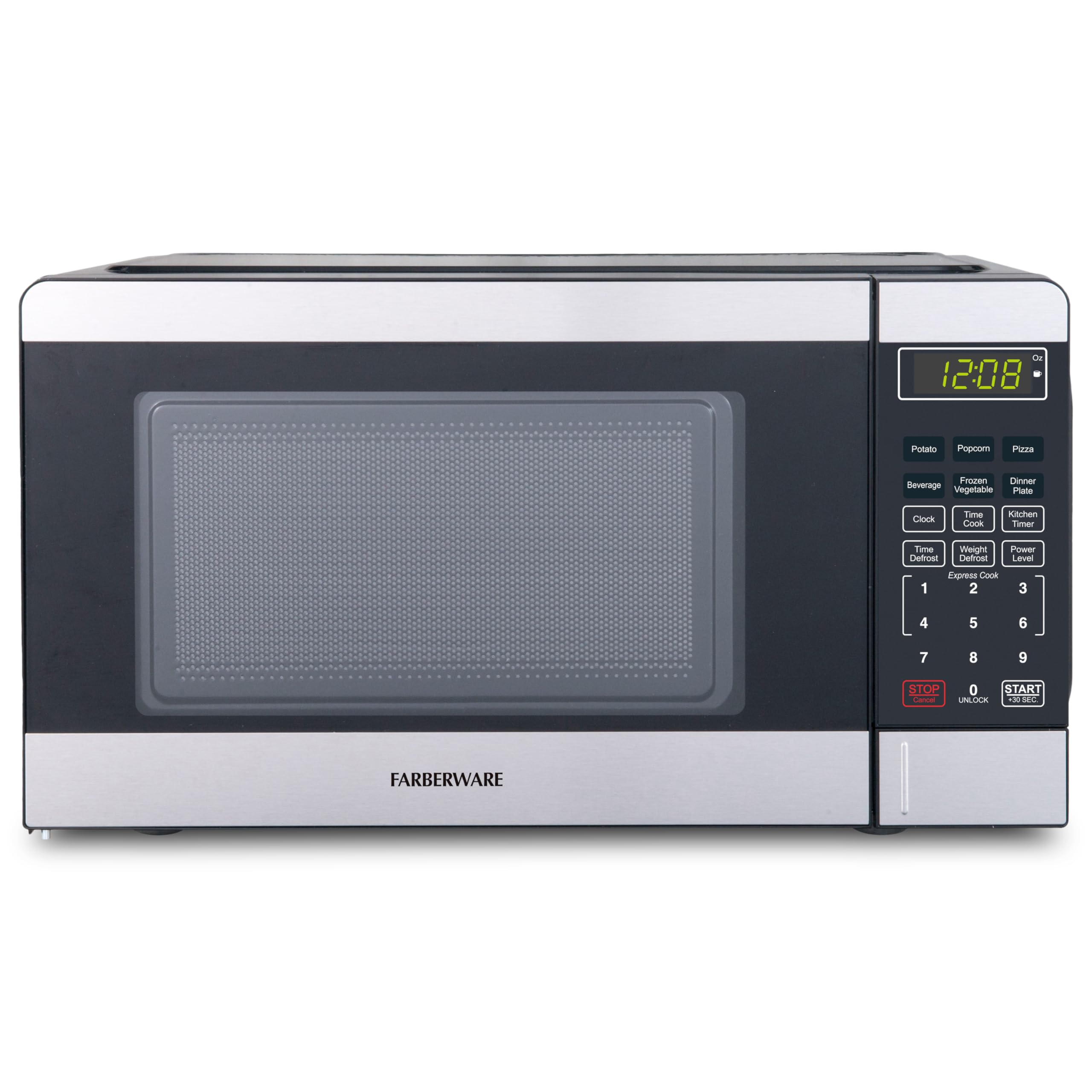Photo 1 of Farberware 0.7 Cu. Ft. Countertop Microwave Oven – 700 Watts Power, Auto Cook Settings, Defrost, Easy Clean and Child Safety Lock - Stainless and Black