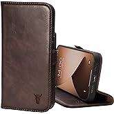 TORRO Leather Case Compatible with iPhone 14 – Genuine Leather Wallet Case/Cover with Card Holder and Stand Function (Dark Brown)